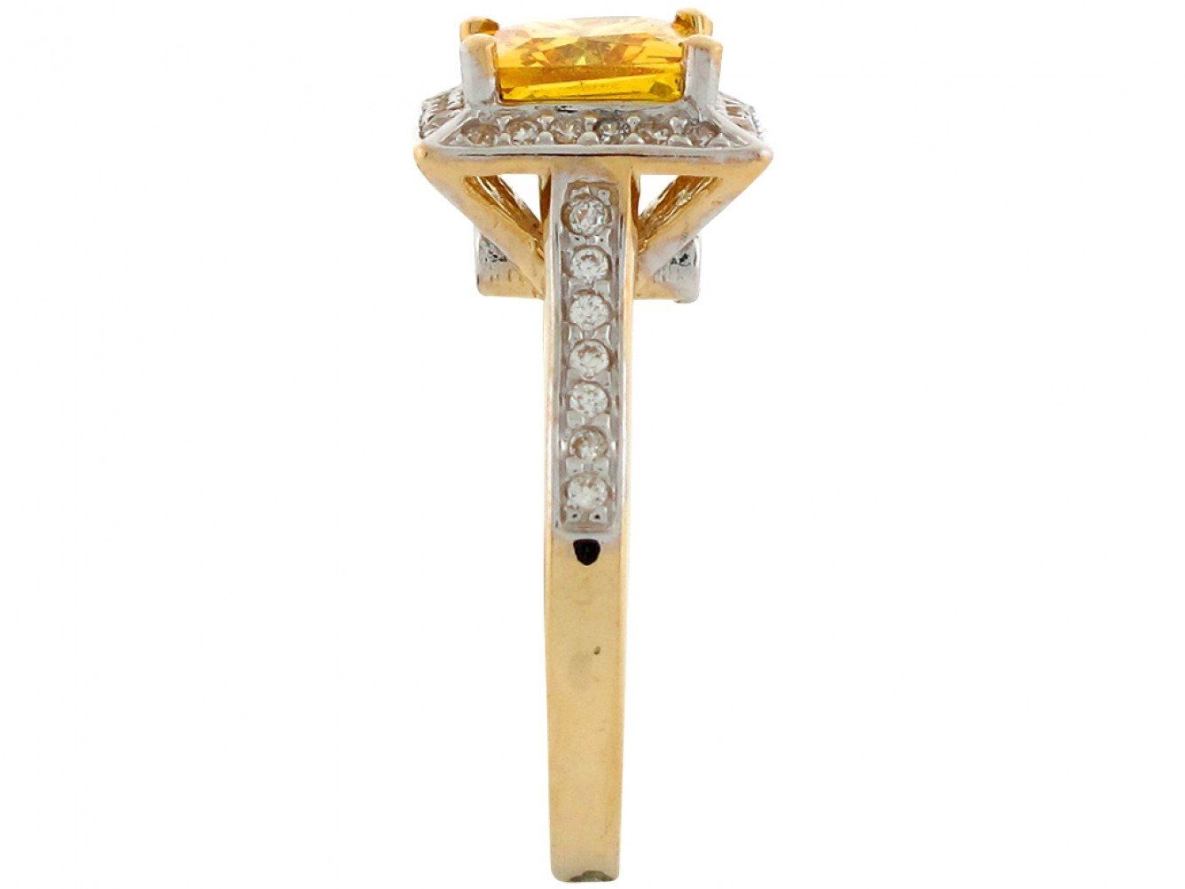 10k Two Tone Gold Square Yellow & Round White CZ Simulated November Birthstone Ladies Ring