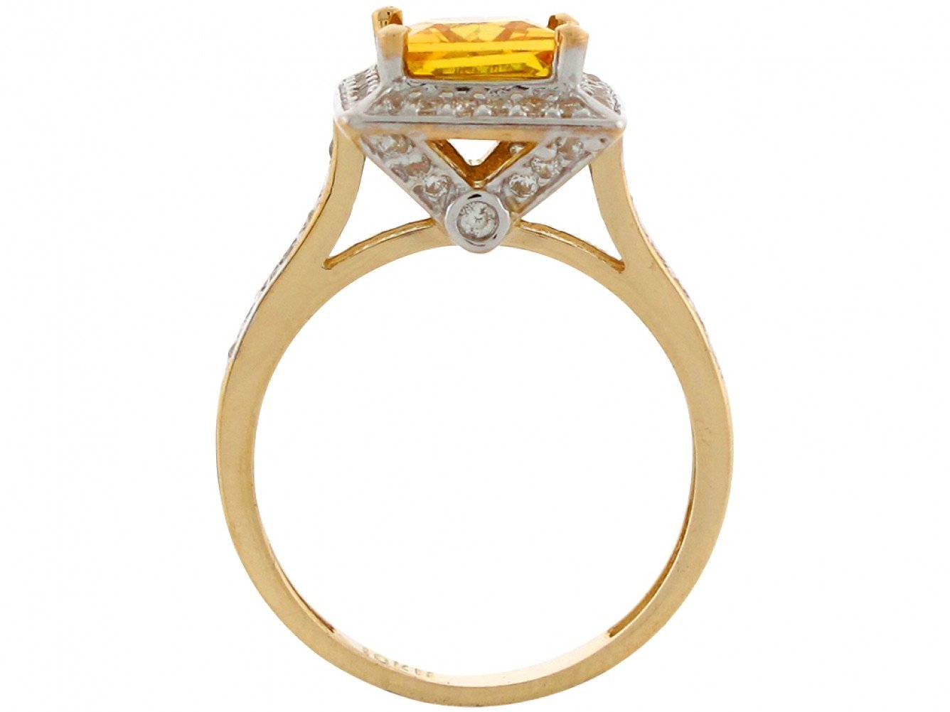 10k Two Tone Gold Square Yellow & Round White CZ Simulated November Birthstone Ladies Ring