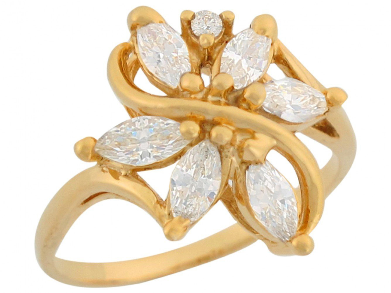 10k Yellow Gold White CZ Cluster Designer Inspired Ladies Fashion Cocktail Ring