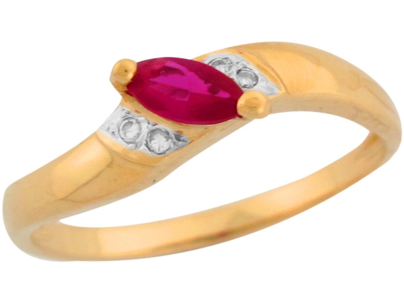 10k Two Tone Gold Simulated Ruby White CZ Accent Simply Elegant Ladies Ring