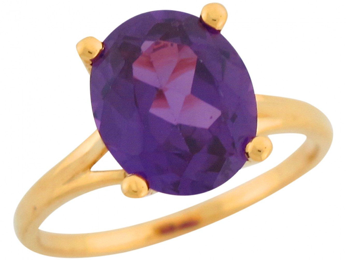 10k Yellow Gold Oval Cut Simulated Amethyst Solitaire Classic Ladies Ring