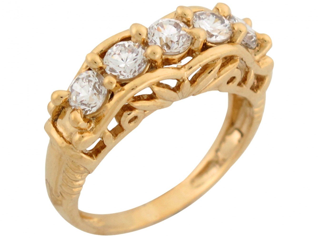 10k Yellow Gold Five-stone Round Cut White CZ Antique Ladies Anniversary Ring