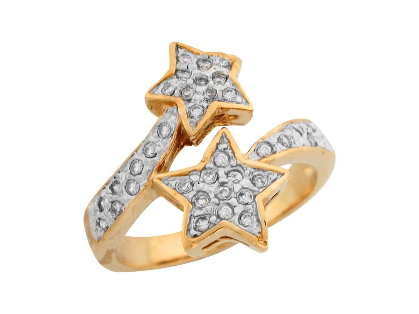 10k Two Tone Gold Round Cut Pave Set White CZ Shooting Stars Design Ladies Ring