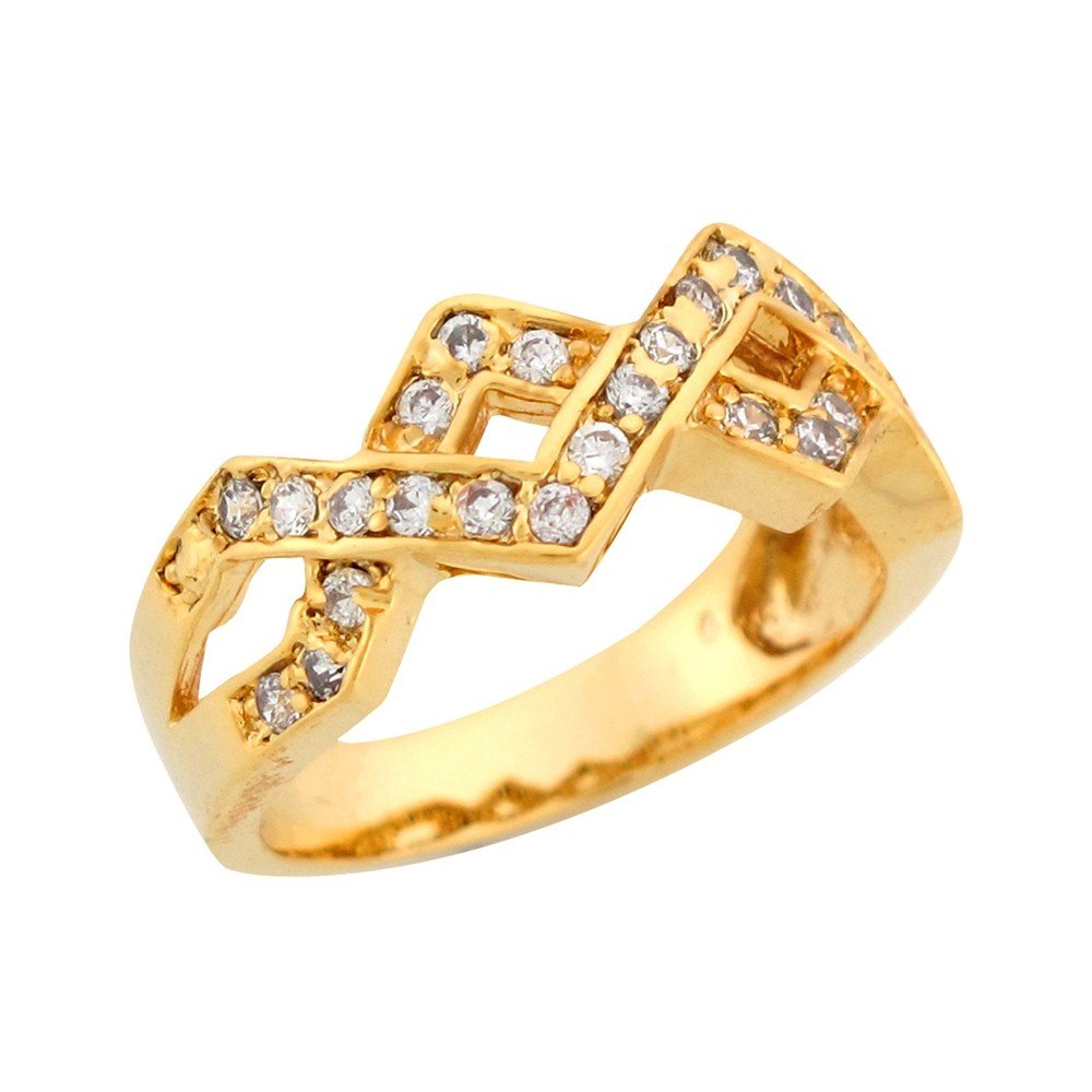 10k Yellow Gold Round Cut White CZ Elegant Zig-zag Design Ladies Ring