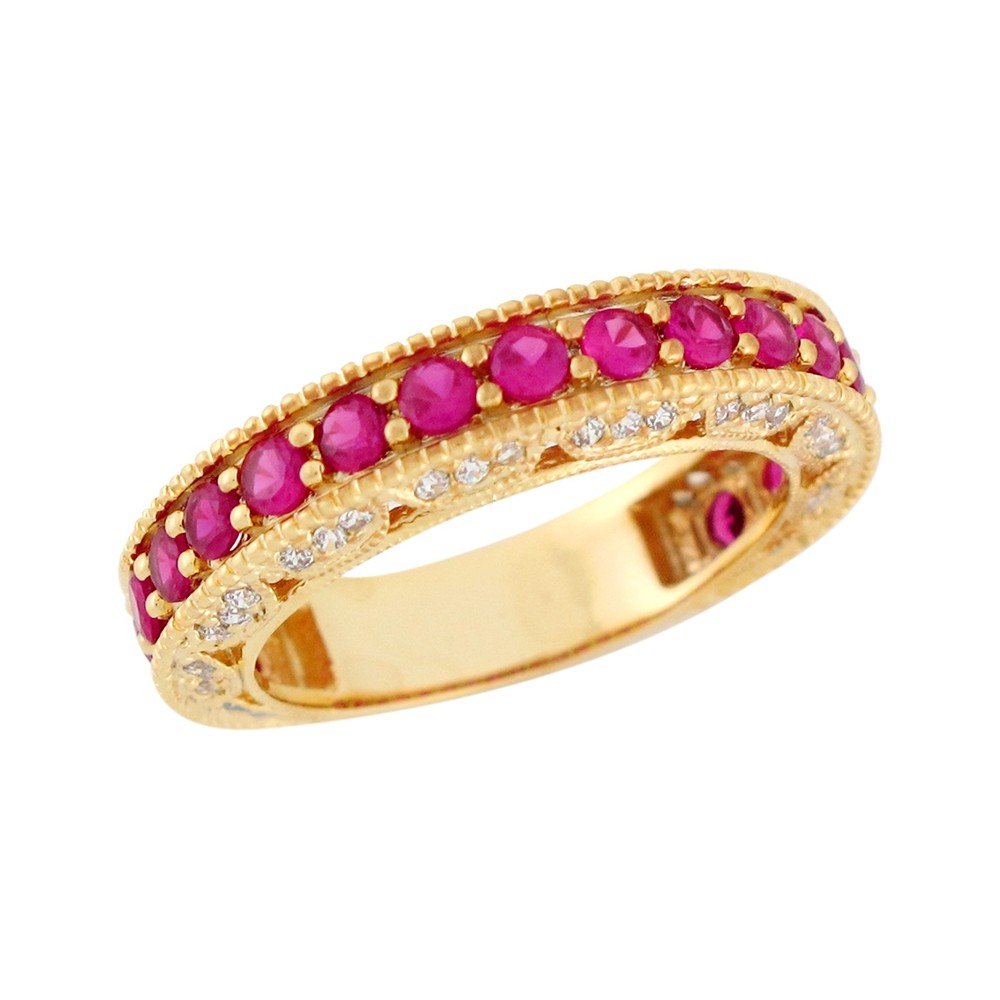 10k Yellow Gold Simulated Ruby White CZ Antique Design Ladies Infinity Ring