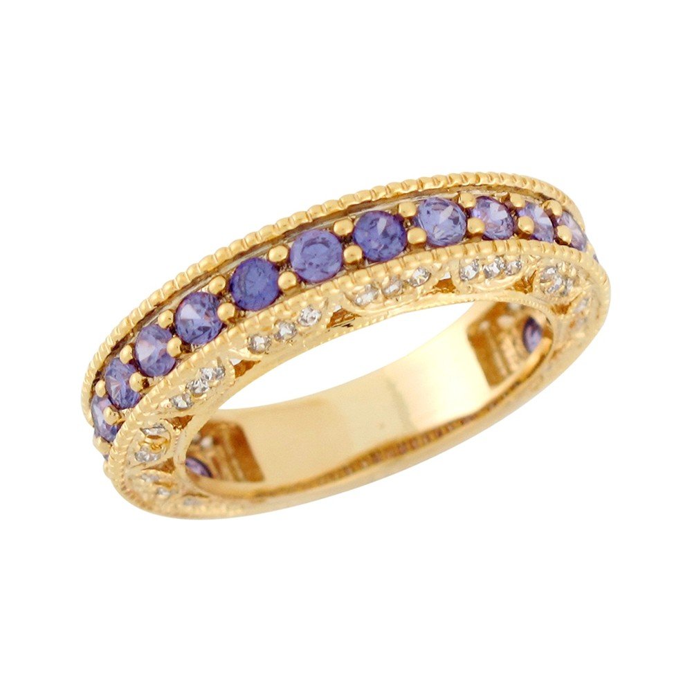 10k Yellow Gold Simulated Amethyst White CZ Antique Design Ladies Infinity Ring