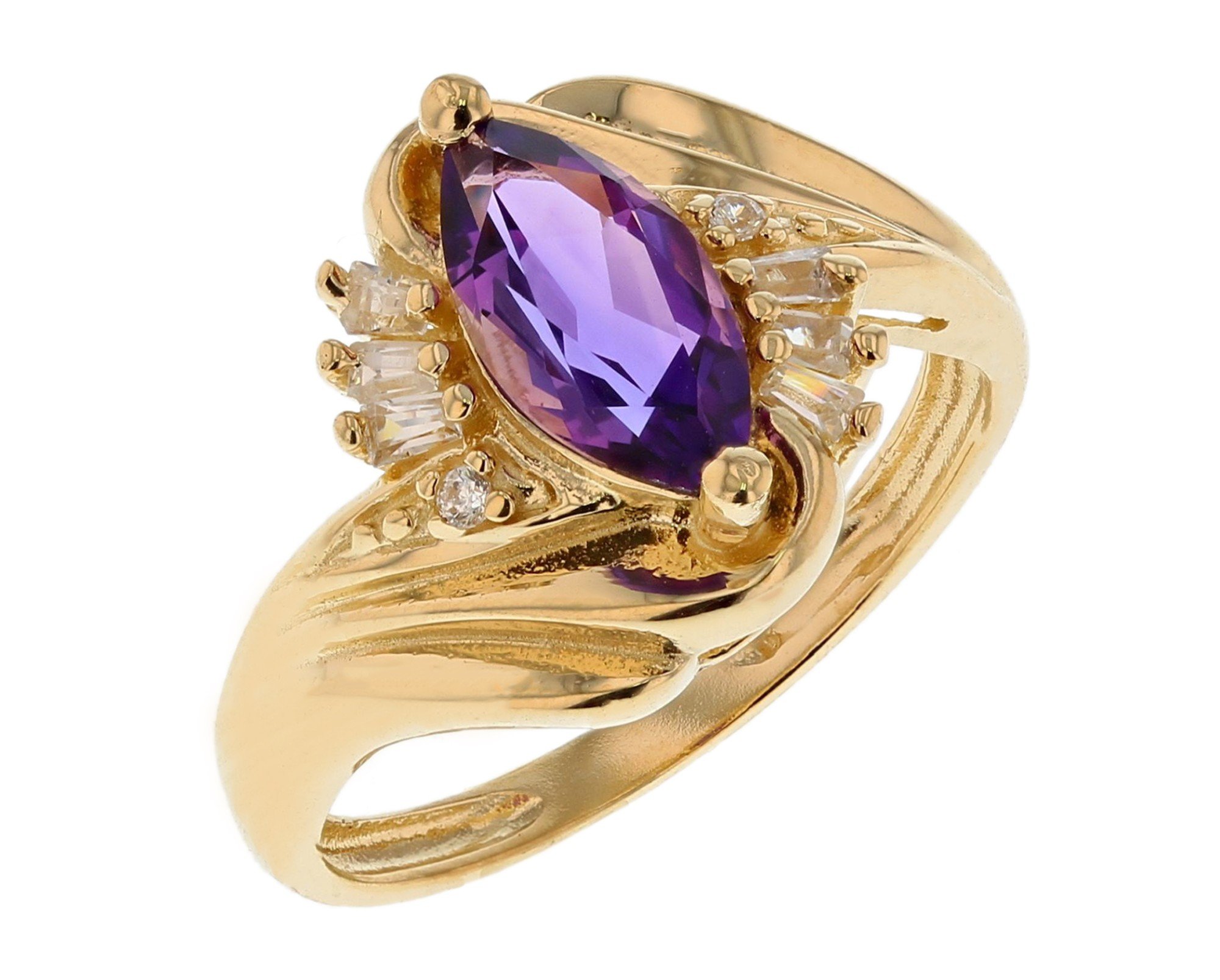 10k Two-Tone Gold Marquise Cut Simulated Amethyst White CZ Sparkling Ladies Ring