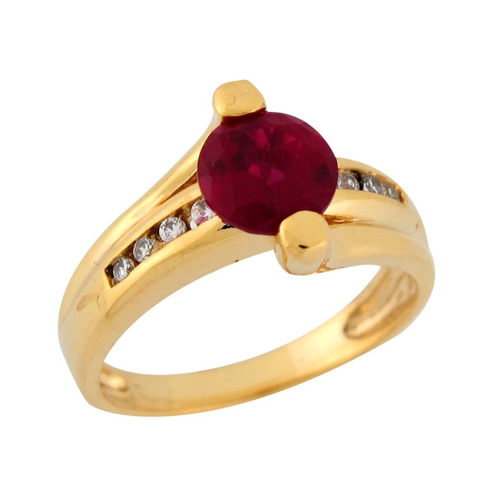 10k Yellow Gold Round Cut Simulated Ruby White CZ Bypass Design Ladies Ring