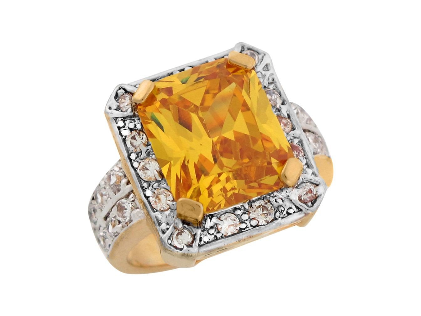 10k Two-Tone Gold Simulated Citrine White CZ Antique Style Ladies Ring