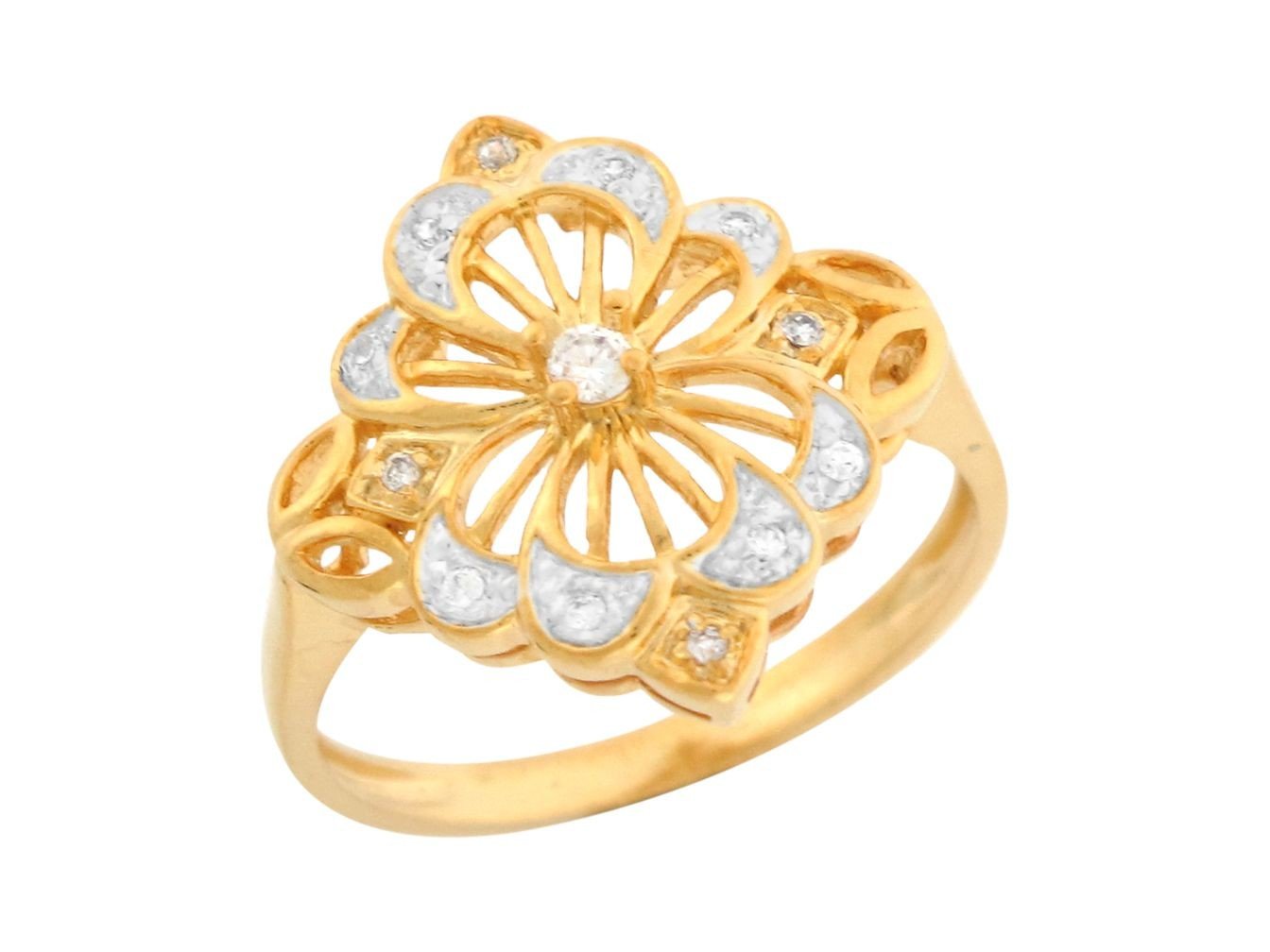 10k Two Tone Gold Round Cut White CZ Delicate Filigree Work Ladies Ring