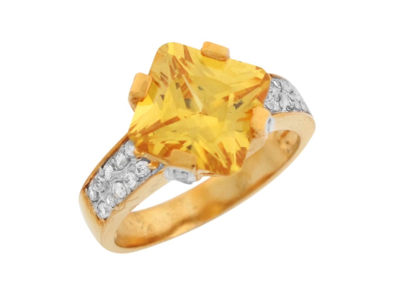 10k Two Tone Gold Simulated Citrine White CZ Accented Band Classic Ladies Ring