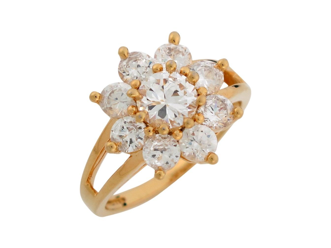 10k Yellow Gold White CZ Sparkling Flower Ladies Fancy Engagement Ring