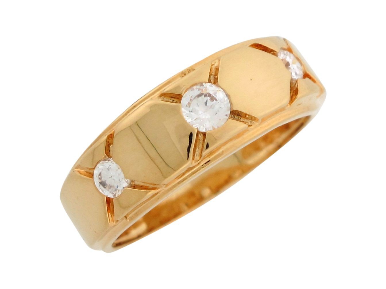 10k Yellow Gold Three Stone White CZ Contemporary Ladies Anniversary Ring