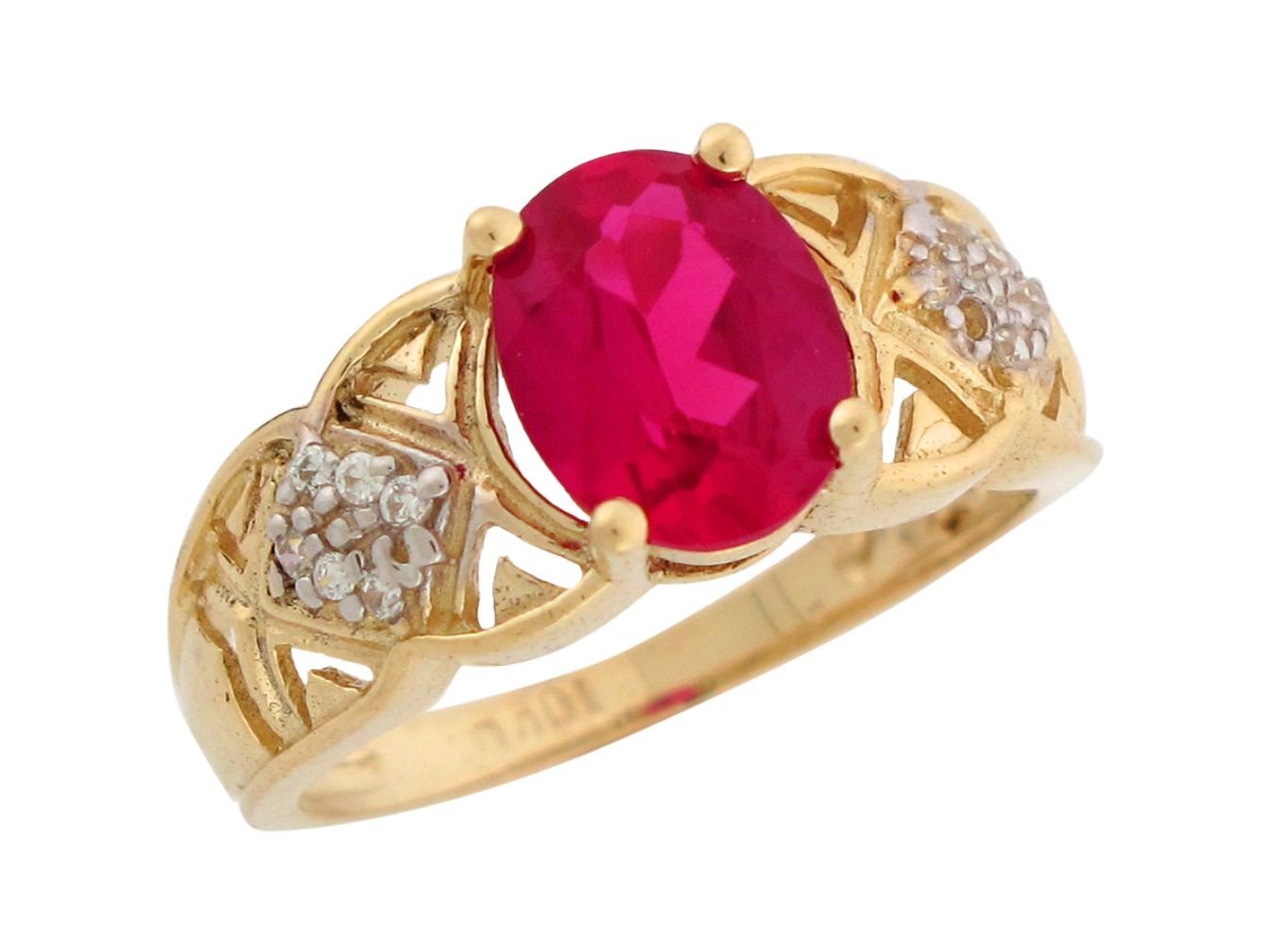 10k Two Tone Gold Simulated Ruby White CZ July Birthstone Ladies Ring