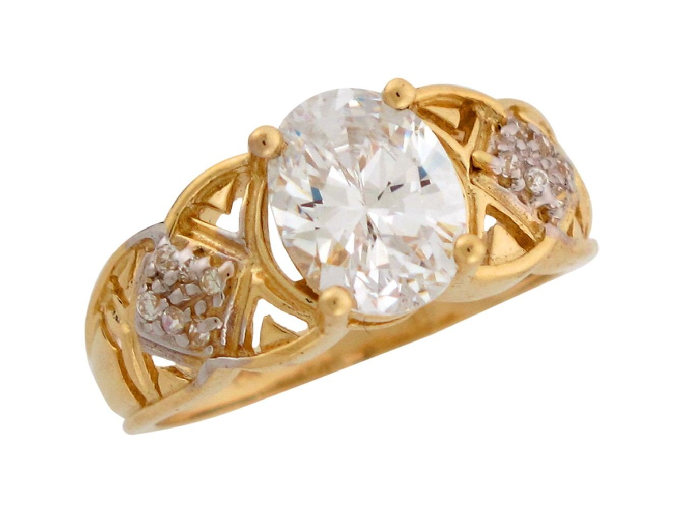 10k Two Tone Gold White CZ Simulated April Birthstone Ladies Ring