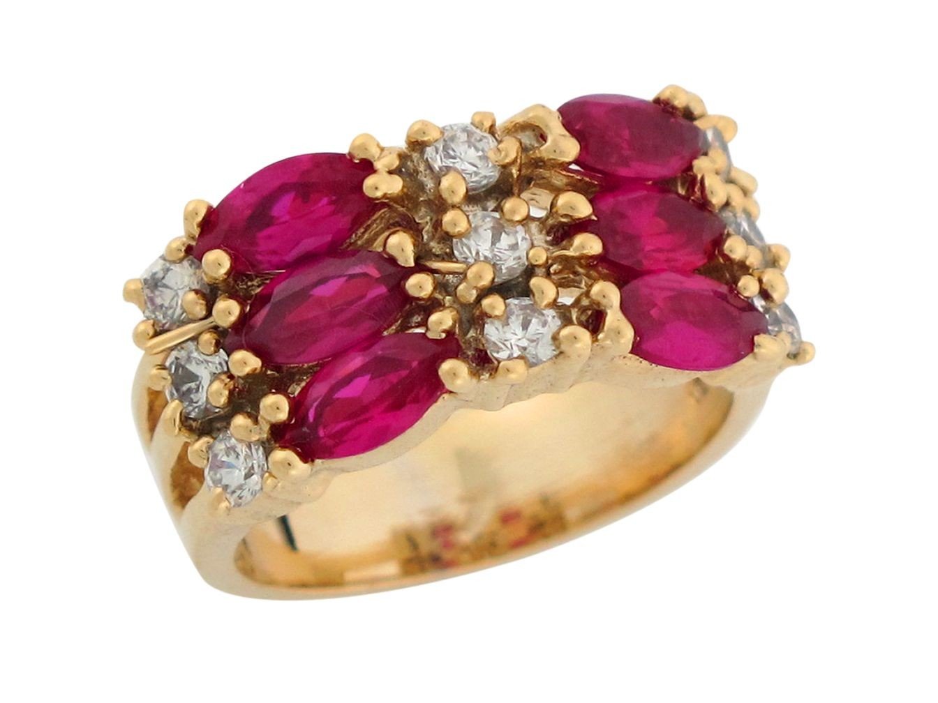 10k Yellow Gold Simulated Ruby White CZ Wide Band Stunning Ladies Ring