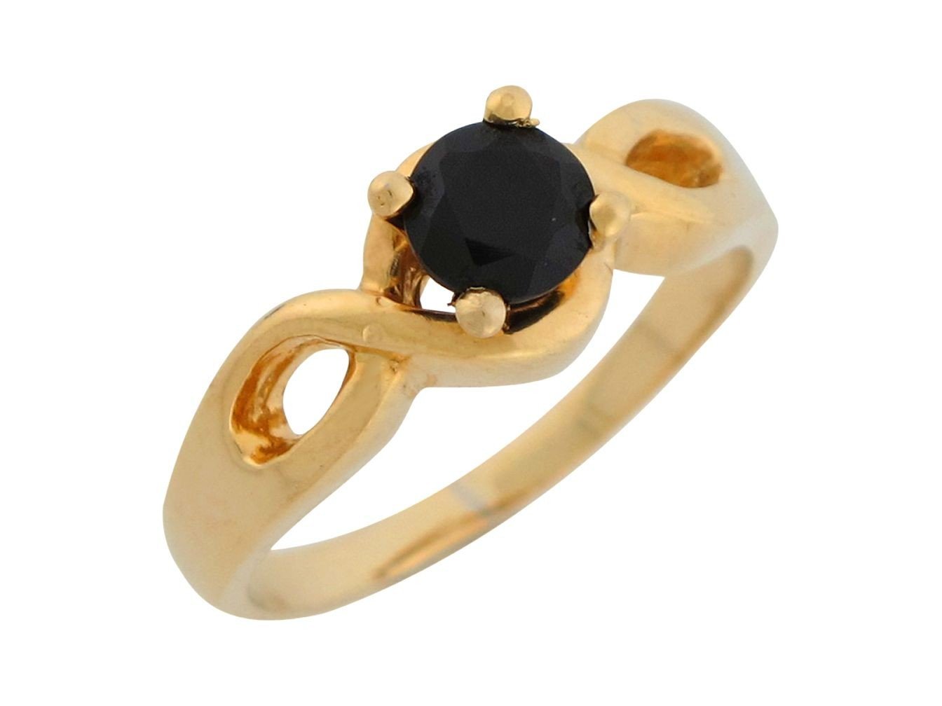 10k Yellow Gold Black CZ Petite Simple Twisted Band Ladies Ring