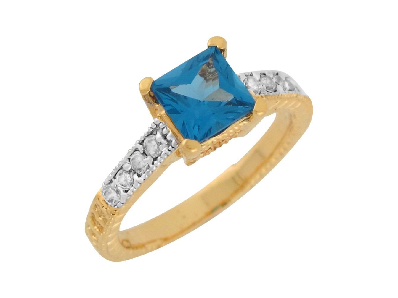 10k Two Tone Gold Simulated Blue Zircon White CZ Petite Ladies Ring