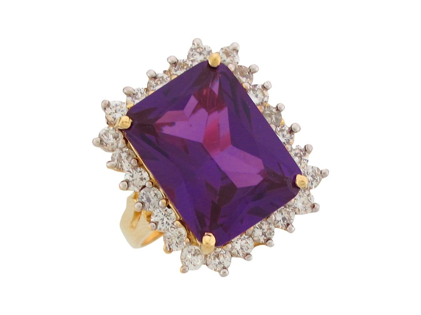 10k Yellow Gold Simulated Amethyst White CZ Opulent Ladies Ring