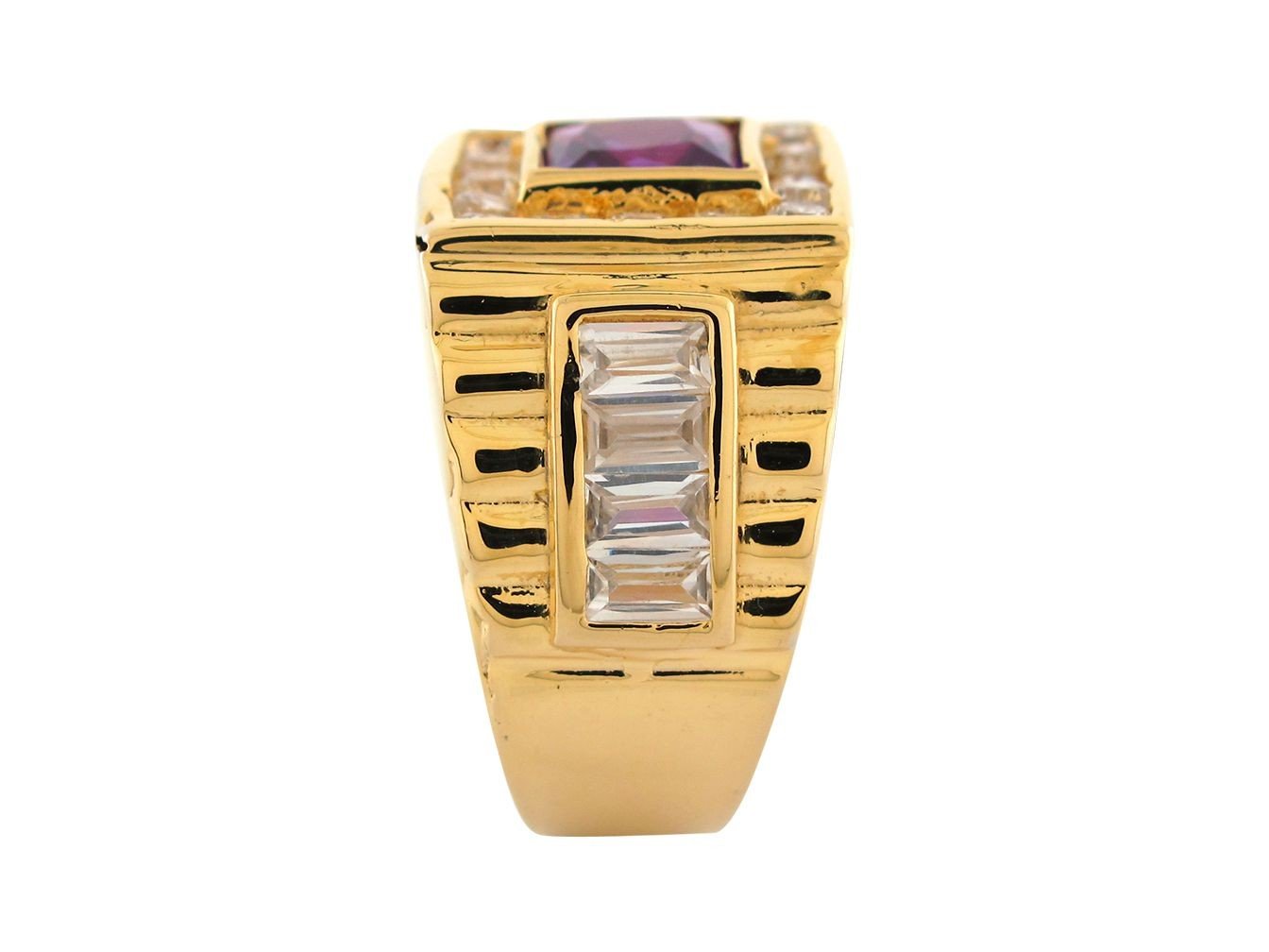 10k Yellow Gold Simulated Amethyst White CZ Wide Band Classic Mens Ring