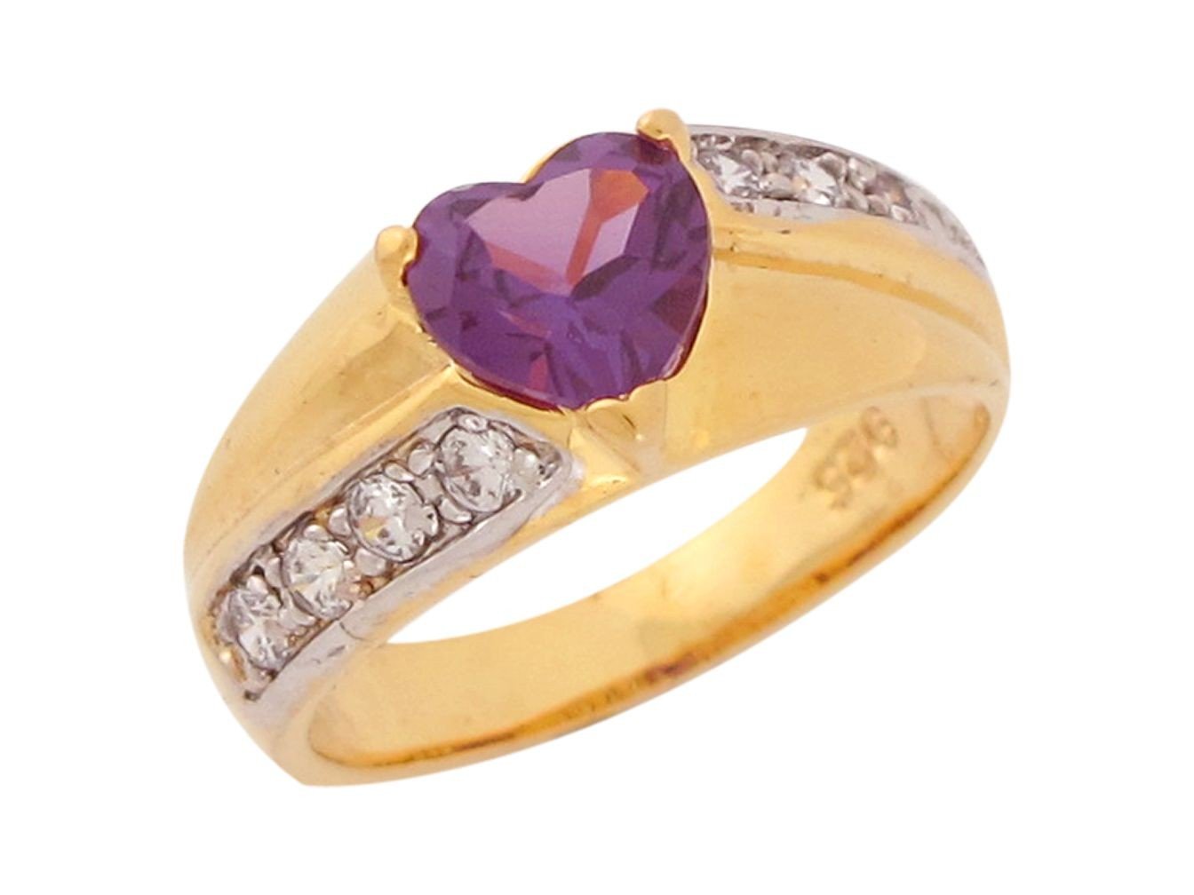 10k Two Tone Gold Simulated Amethyst White CZ Ladies Sweetheart Ring