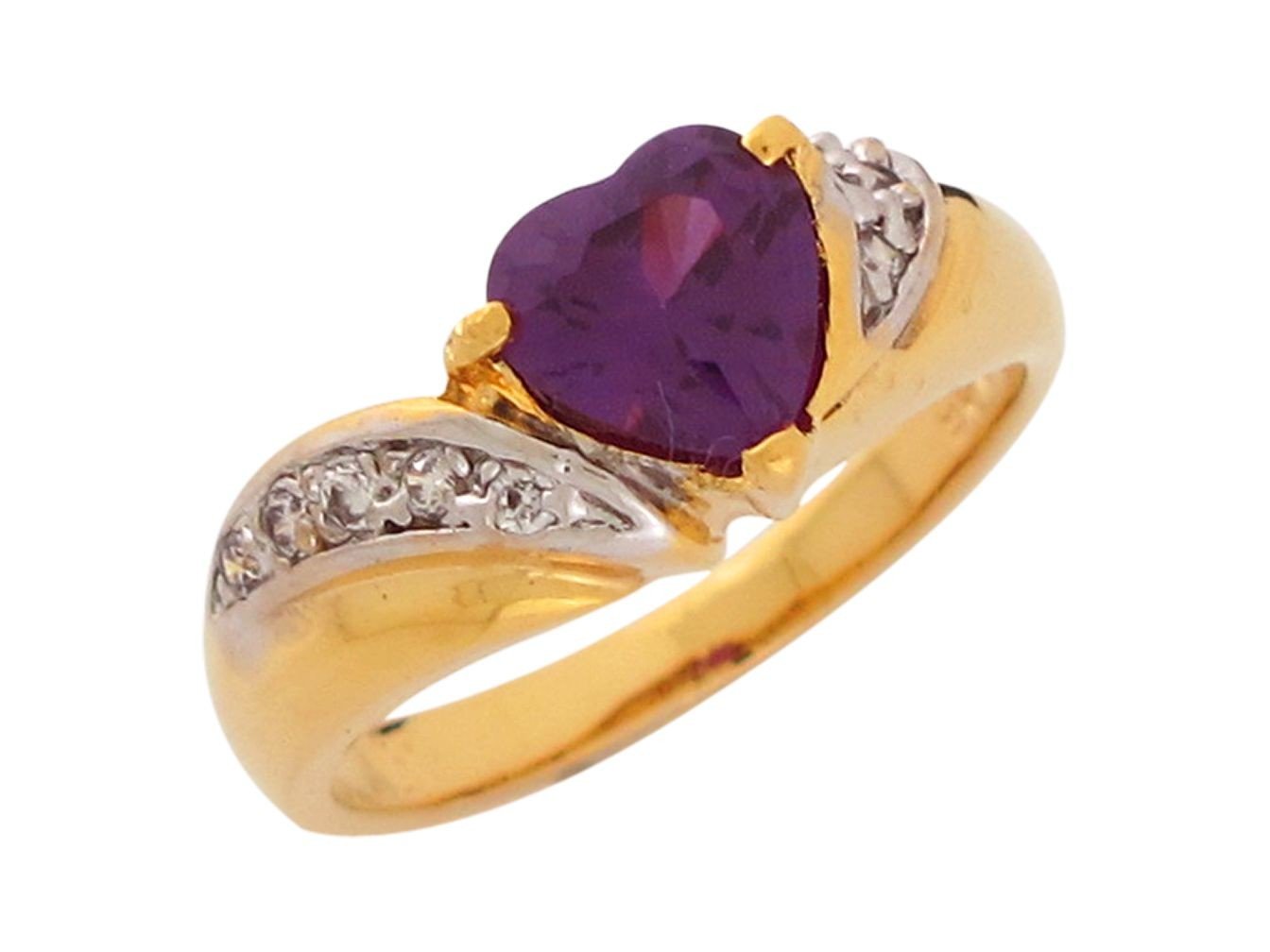 10k Two Tone Gold Simulated Alexandrite White CZ Ladies Heart Ring