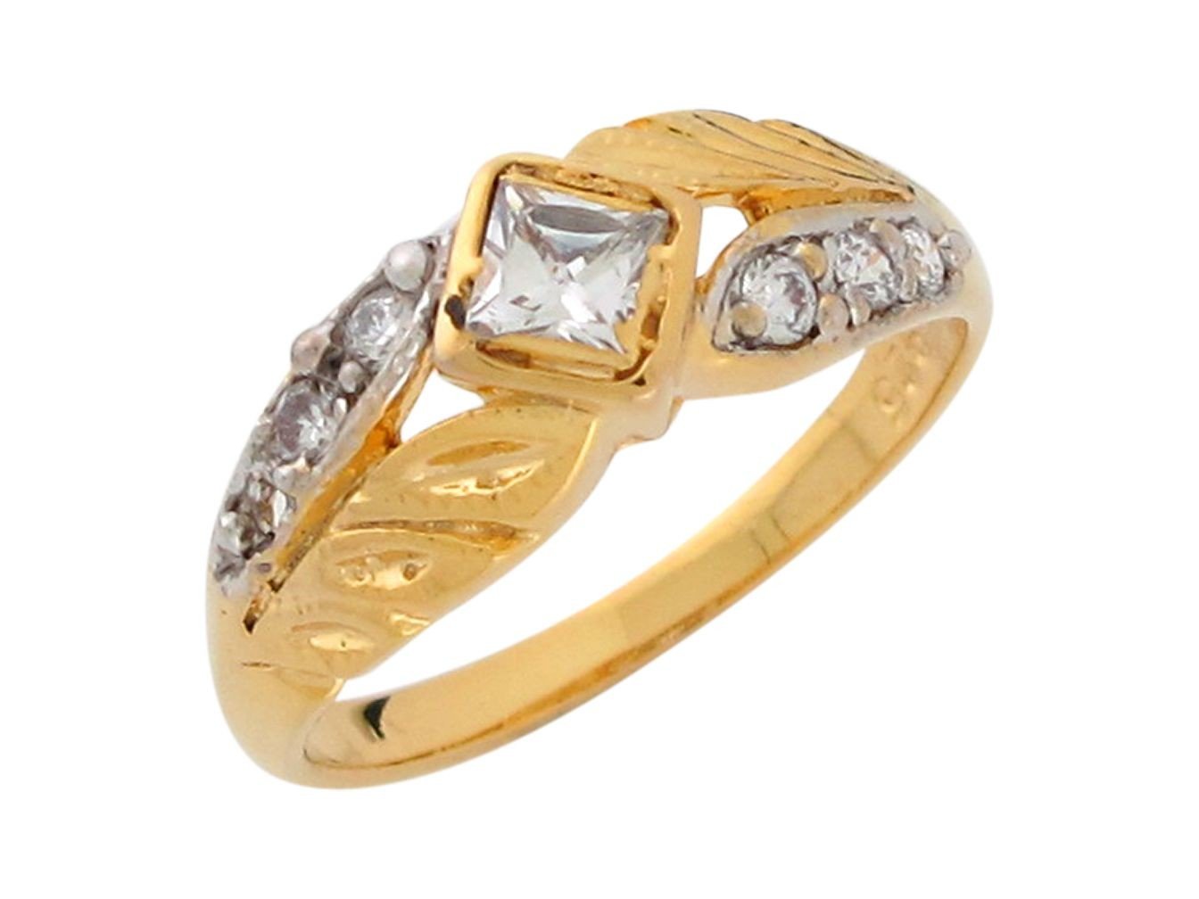 10k Two Tone Gold White CZ Elegant Leaves Ladies Every Day Ring