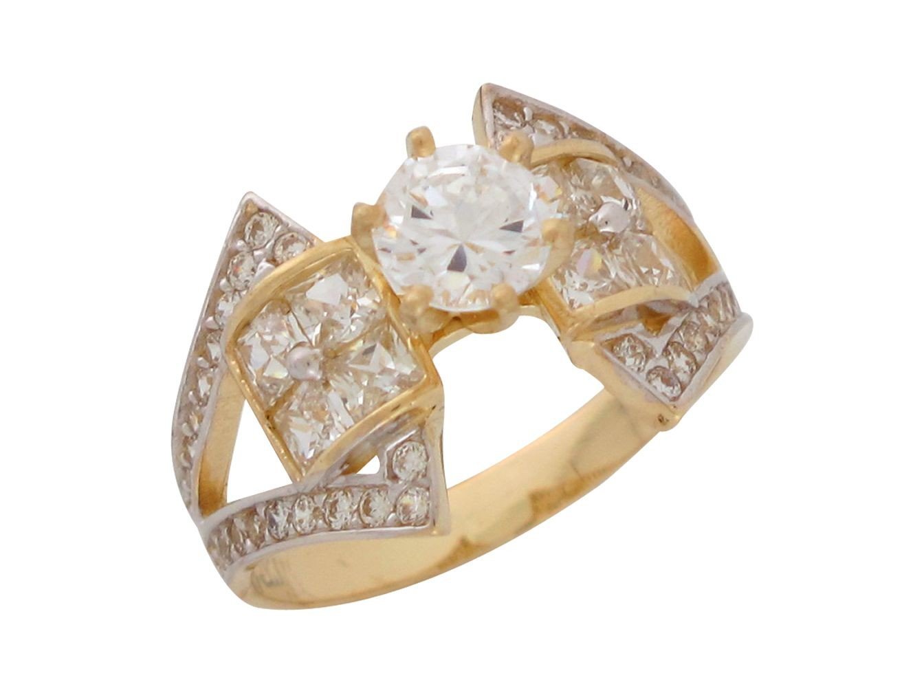 10k Two Tone Gold White CZ Split Band Ladies Opulent Wedding Engagement Ring