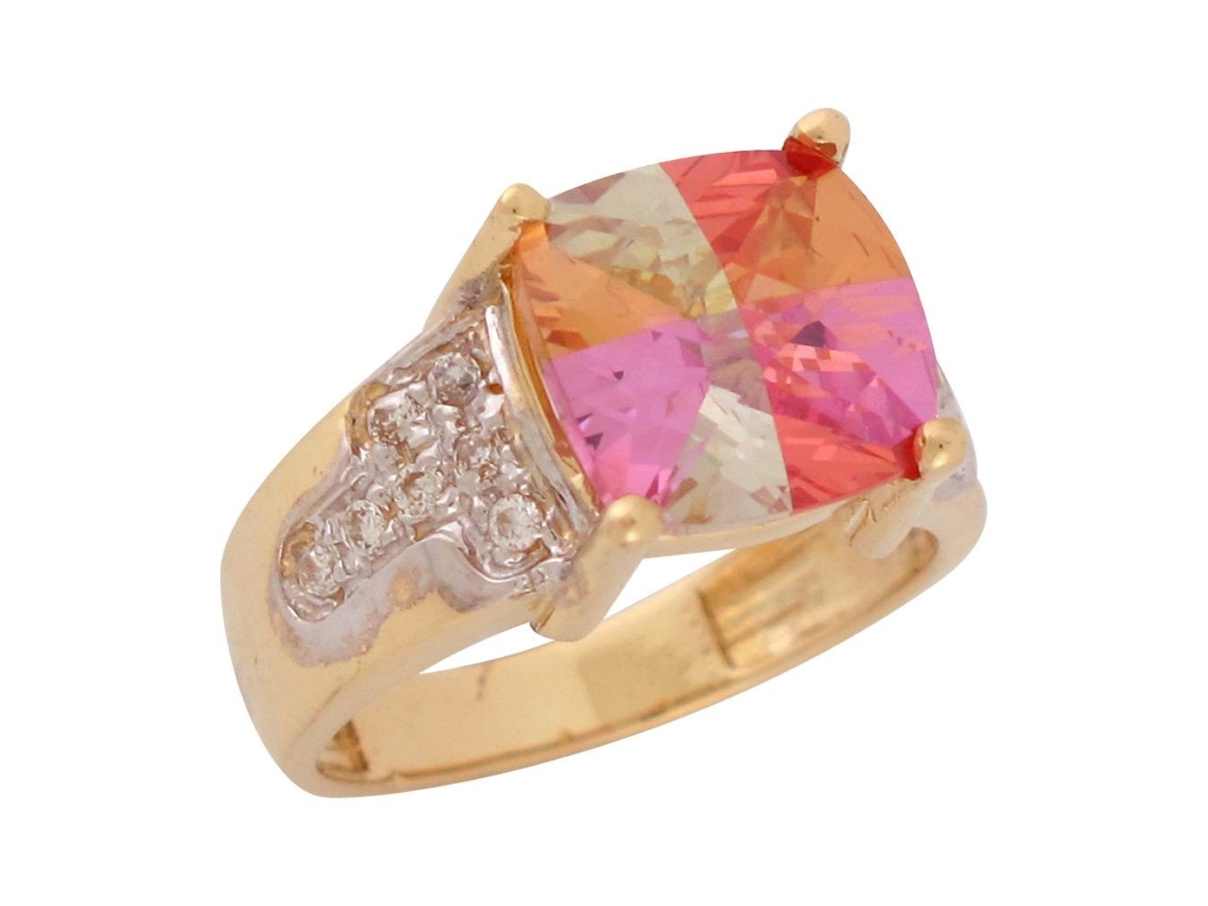 10k Two Tone Gold Lucky Stone White CZ Chic Ladies Ring