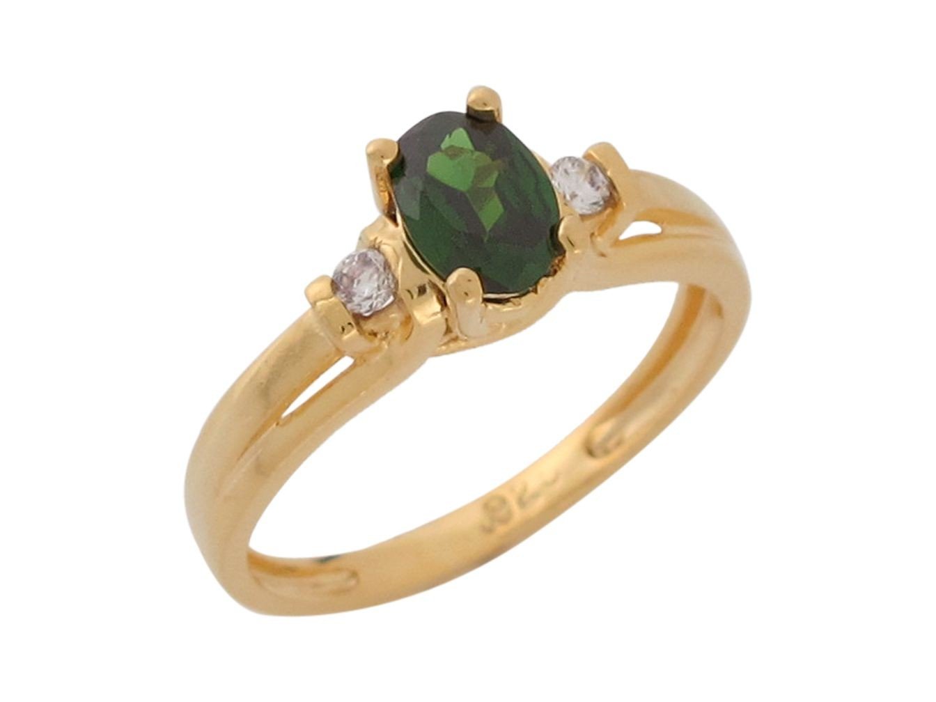 10k Yellow Gold Simulated Emerald and White CZ Split Shank Lovely Ladies Ring