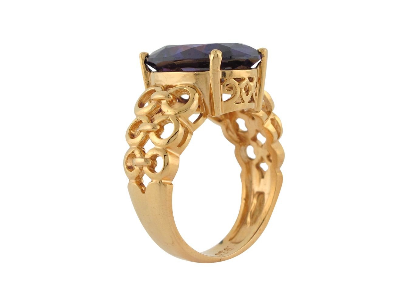 10k Yellow Gold Simulated Amethyst Ladies Filigree Cocktail Ring