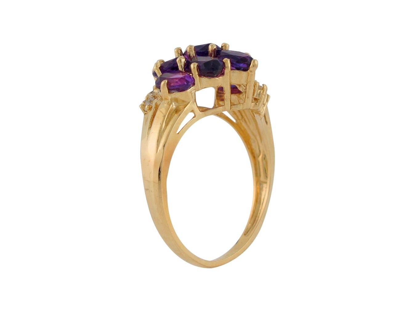 10k Yellow Gold Genuine Amethyst and Diamond Ladies Split Shank Cluster Ring