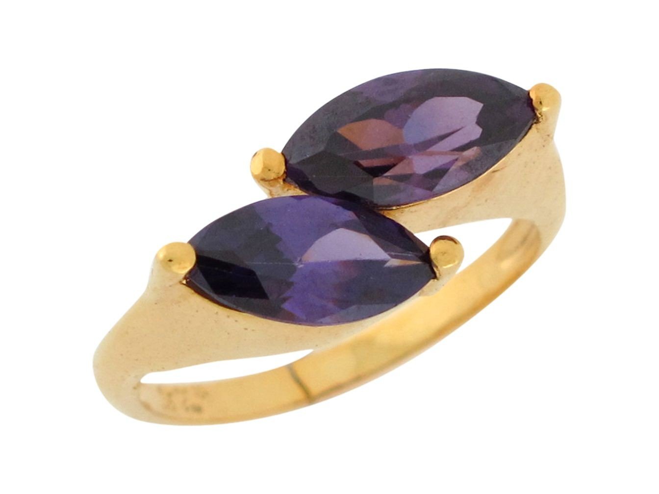 10k Yellow Gold Marquise Cut Simulated Amethyst Fancy Chic Ladies Ring