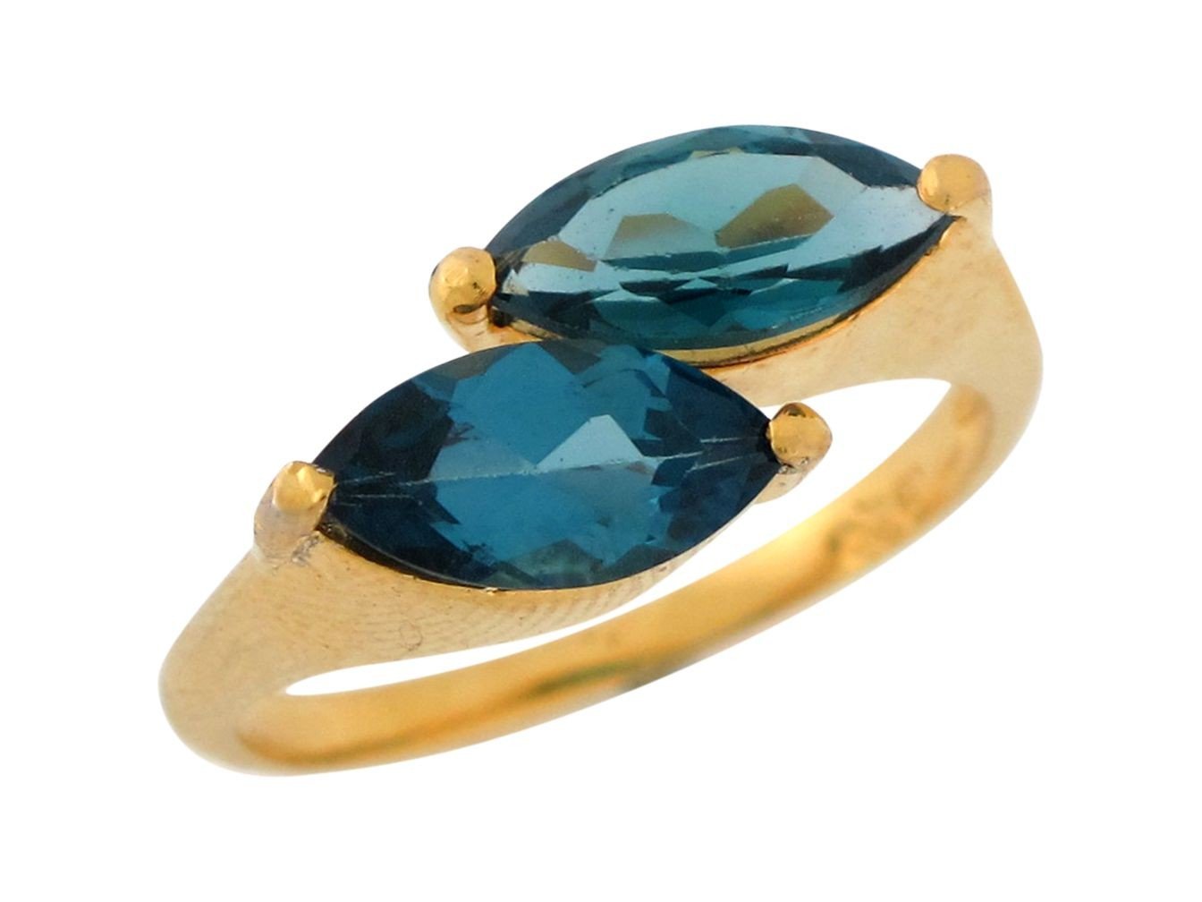 10k Yellow Gold Marquise Cut Simulated Blue Zircon Cute Ladies Bypass Ring