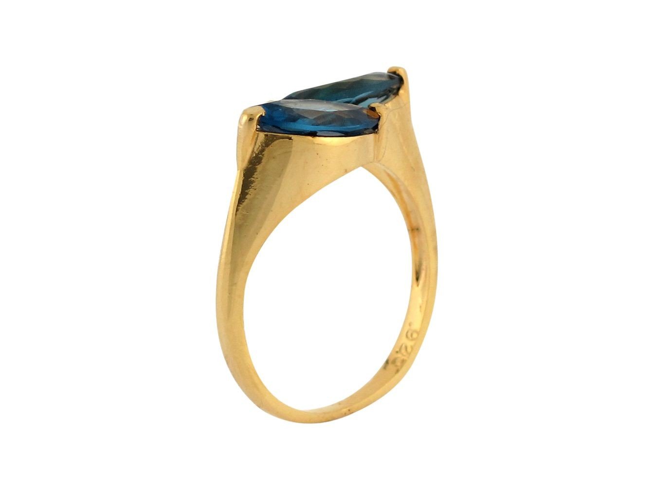 10k Yellow Gold Marquise Cut Simulated Blue Zircon Cute Ladies Bypass Ring