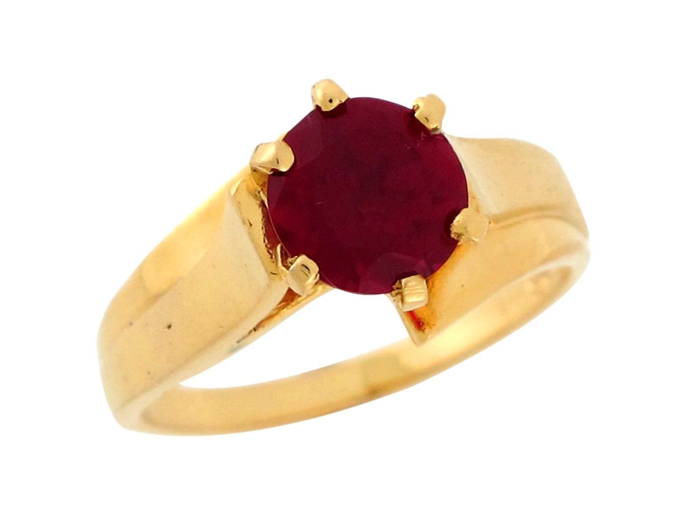 10k Yellow Gold 6 Prong Bold Simulated Garnet Classic Fancy Ladies Soltaire Ring