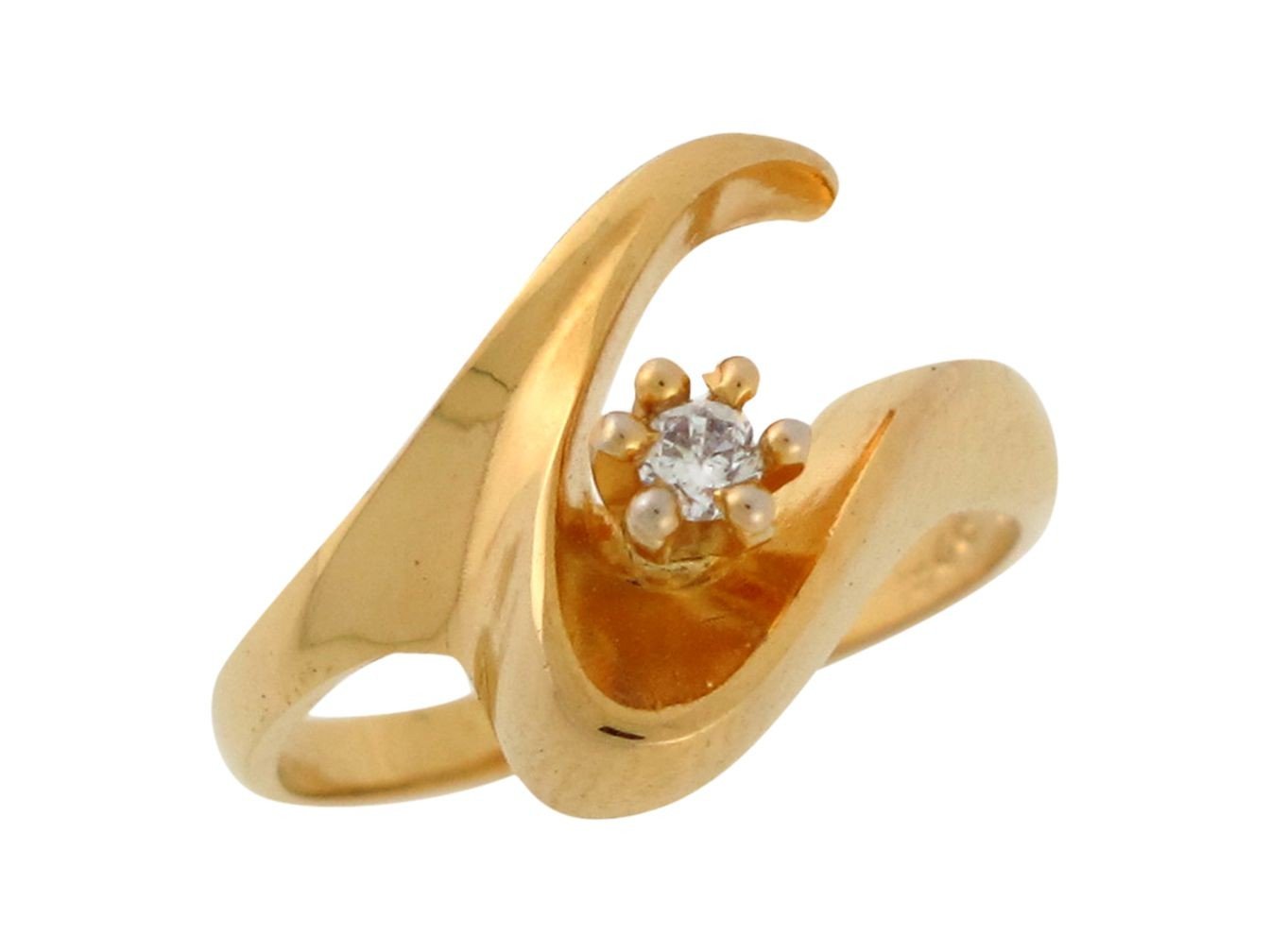 10k Yellow Gold White CZ Modern Wave Contemporary Ladies Ring