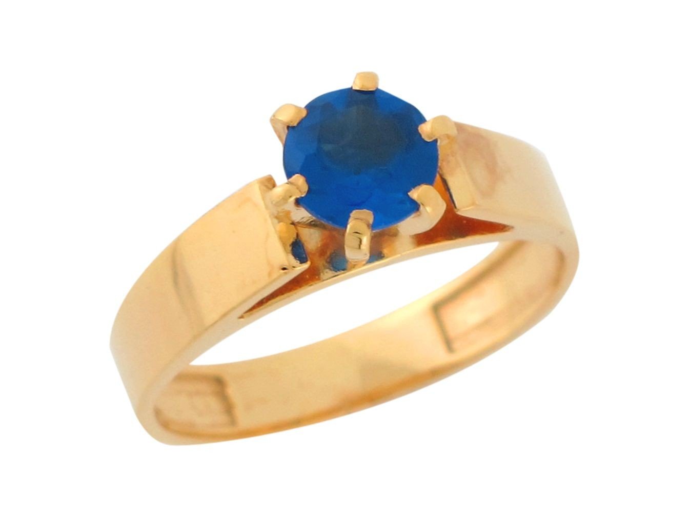 10k Yellow Gold Simulated Sapphire Modern Minimalist Ladies Solitaire Ring 