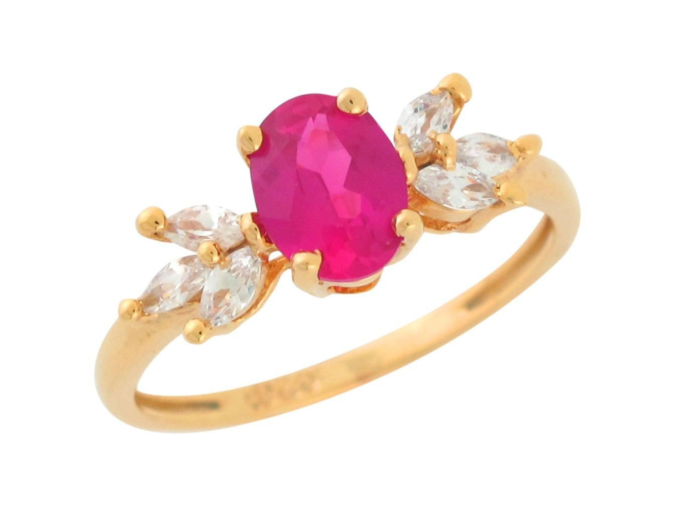 10k Yellow Gold Oval Cut Simulated Ruby White CZ Ladies Fancy Trendy Ring 