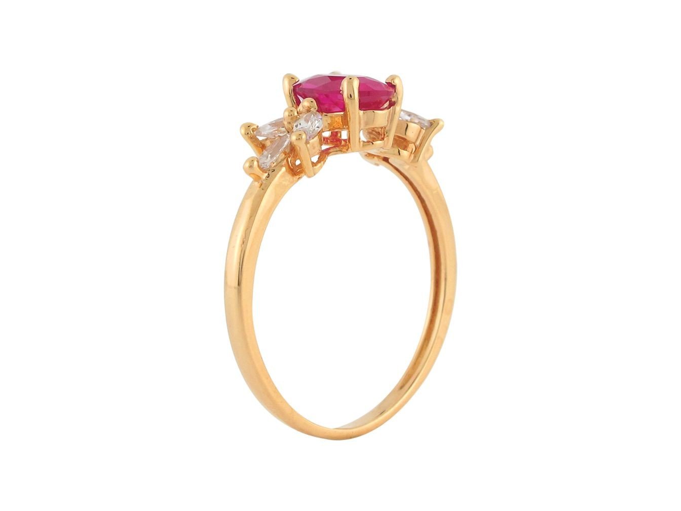 10k Yellow Gold Oval Cut Simulated Ruby White CZ Ladies Fancy Trendy Ring 