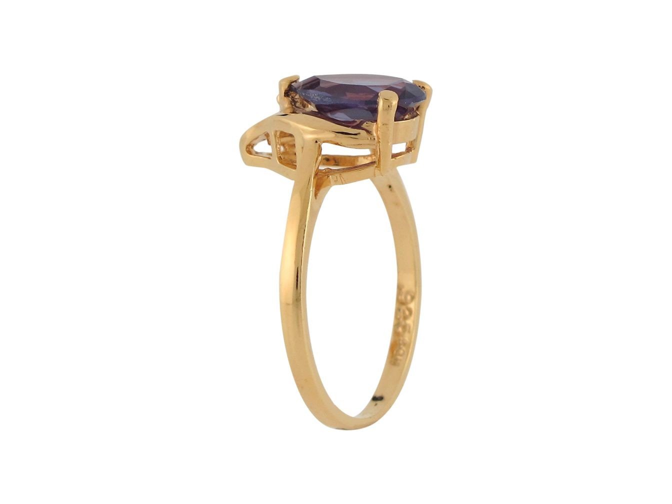 10k Yellow Gold Genuine Amethyst with Real Diamond Accent Ladies Teardrop Ring