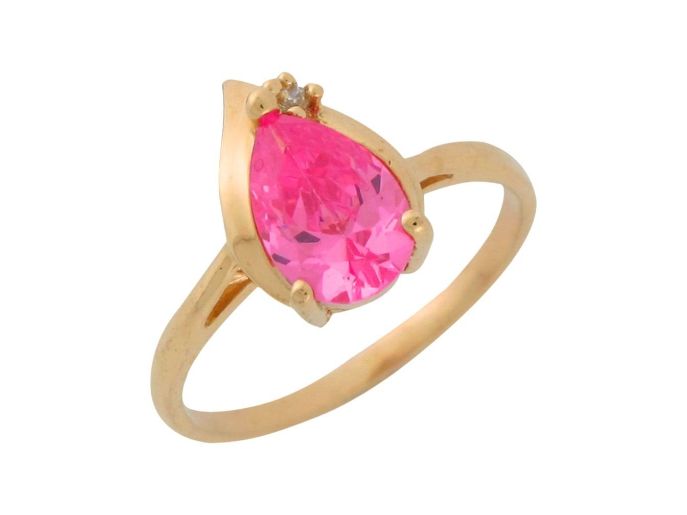 10k Yellow Gold Simulated Pear Shaped Pink Tourmaline Ladies October Birth Ring