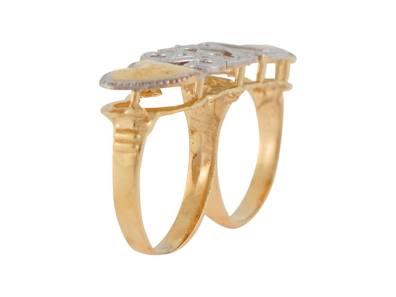 10k Two-Tone Gold Ladies Sexy Two Finger Ring with High Polished Heart Accents 