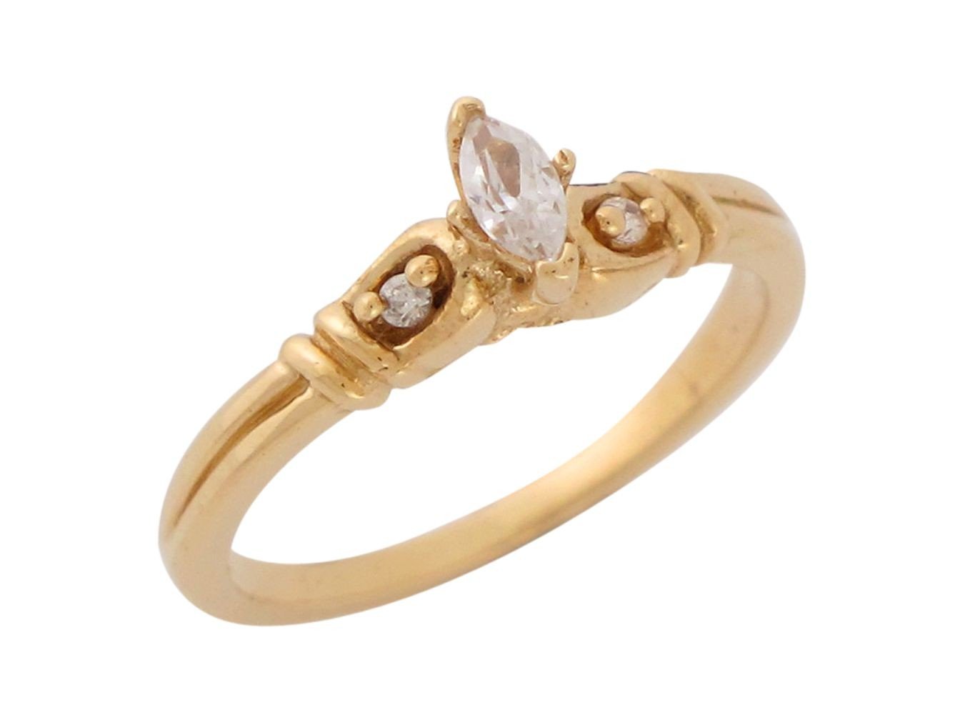 10k Yellow Gold White CZ Three Stone Ladies Vintage Style Anniversary Ring 