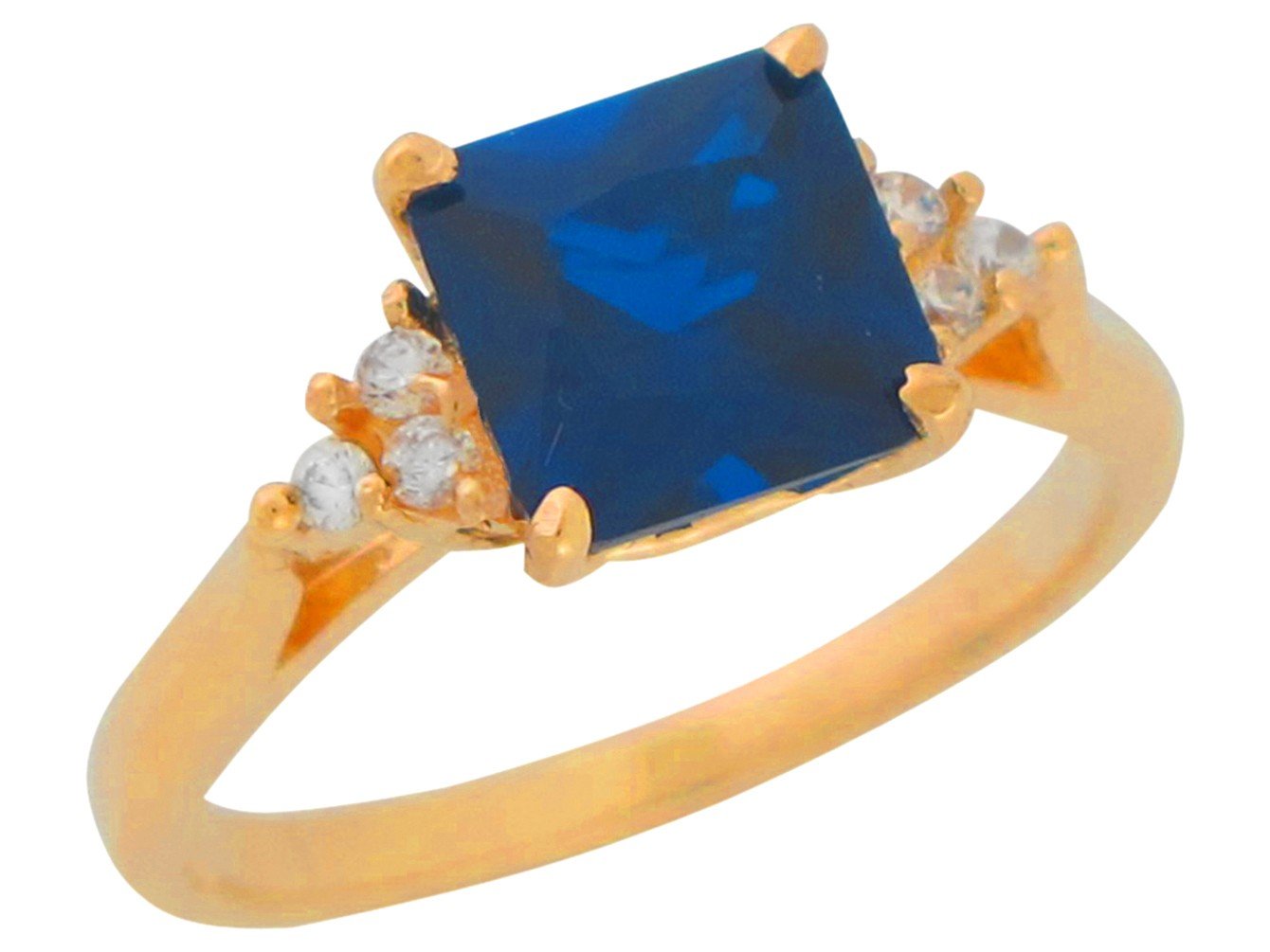 10k Yellow Gold Square Simulated Sapphire Ladies Fancy September Birth Ring