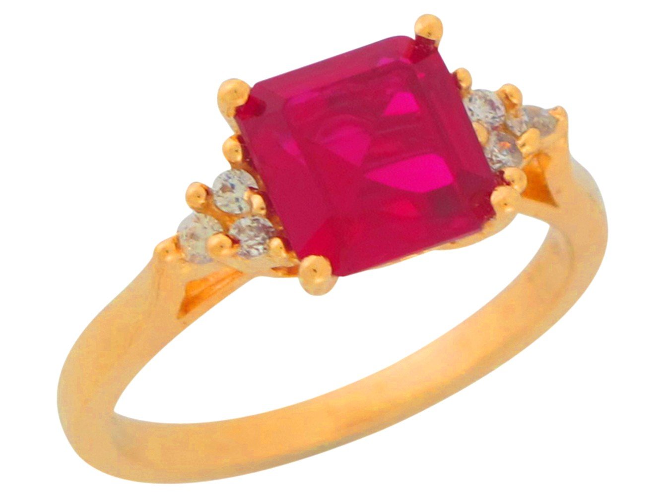 10k Yellow Gold Square Simulated Garnet Ladies Fancy January Birthstone Ring