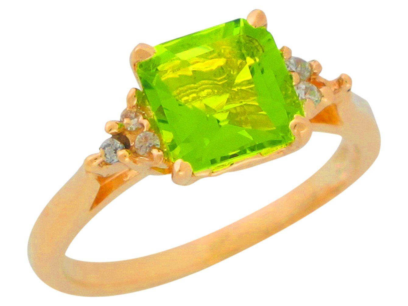 10k Yellow Gold Square Simulated Peridot Ladies Fancy August Birthstone Ring