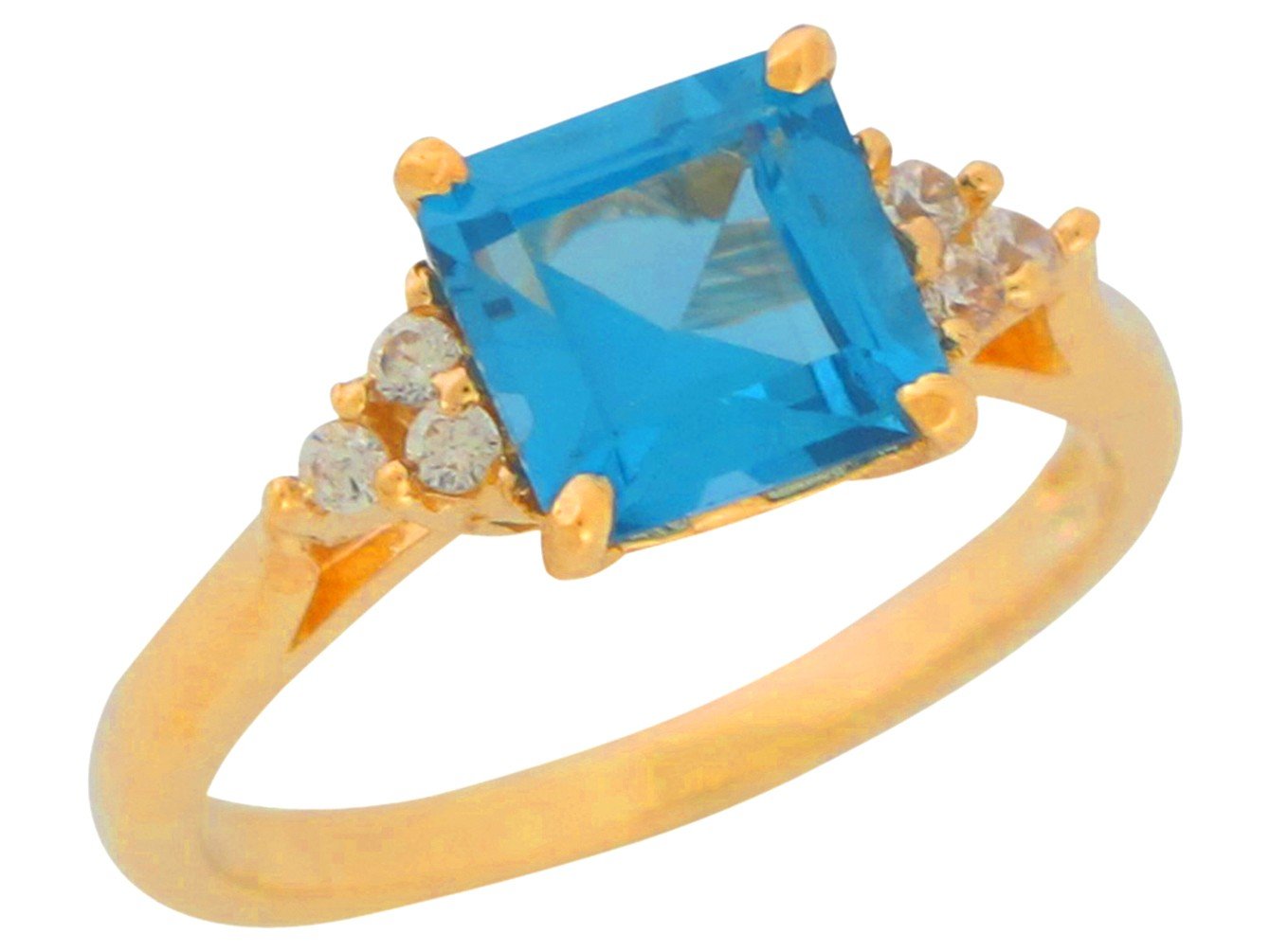 10k Yellow Gold Square Simulated Blue Zircon Ladies Fancy December Ring