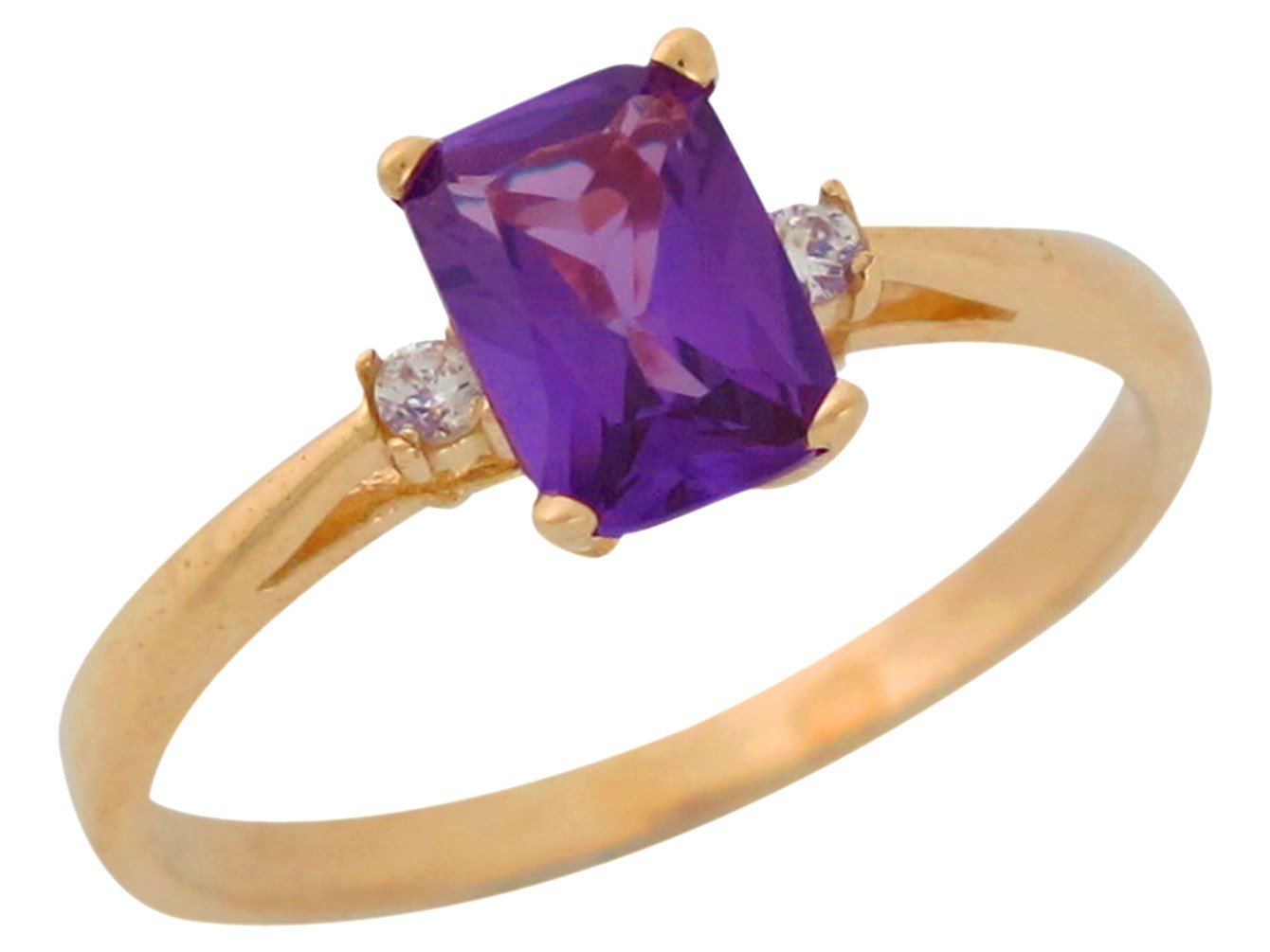 10k Yellow Gold Simulated Amethyst White CZ Ladies Classic February Birth Ring