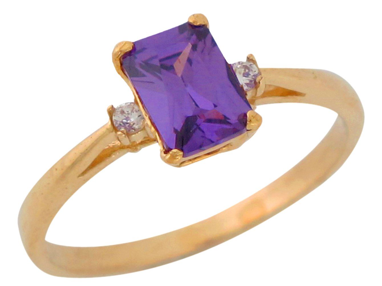 10k Yellow Gold Simulated Alexandrite White CZ Ladies Classic June Birth Ring